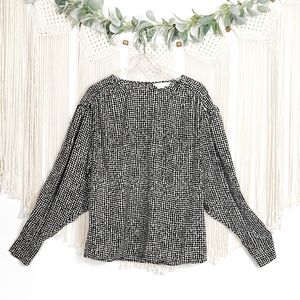 H&M Black White Puffy Sleeves Dropped Shoulder Blouse, Long Sleeve